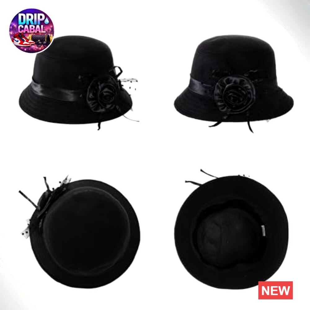 Vintage Felt Cloche Hat Imitation Wool Flat Brim Bucket Hat - Picture 3 of 6